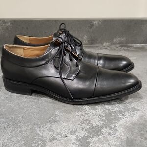 Cole Haan Black Leather Lace-Up Cap-Toe Derbys